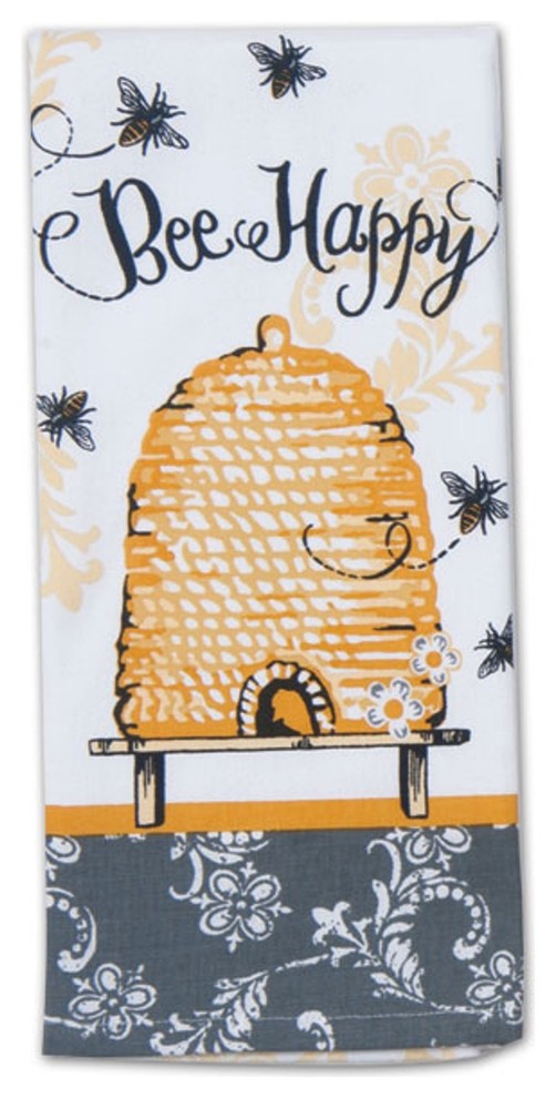 Bee Happy Yellow and Black Hive 28 Inch Kitchen Dish Tea Towel Cotton