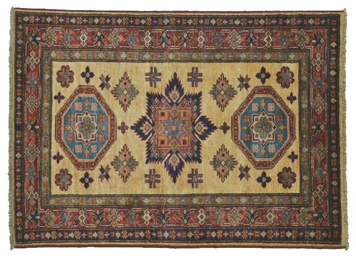 Super Kazak Oriental Rug, Hand-Knotted Tribal Design 100% Wool Rug