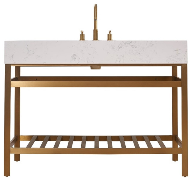 Merano 48" Single Stainless Steel Vanity Console with Top No Mirror/Brushed Gold Contemporary