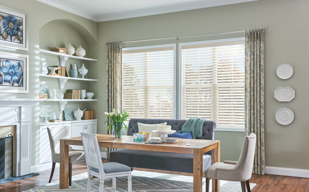 Photo of a country dining room in Other with grey walls.