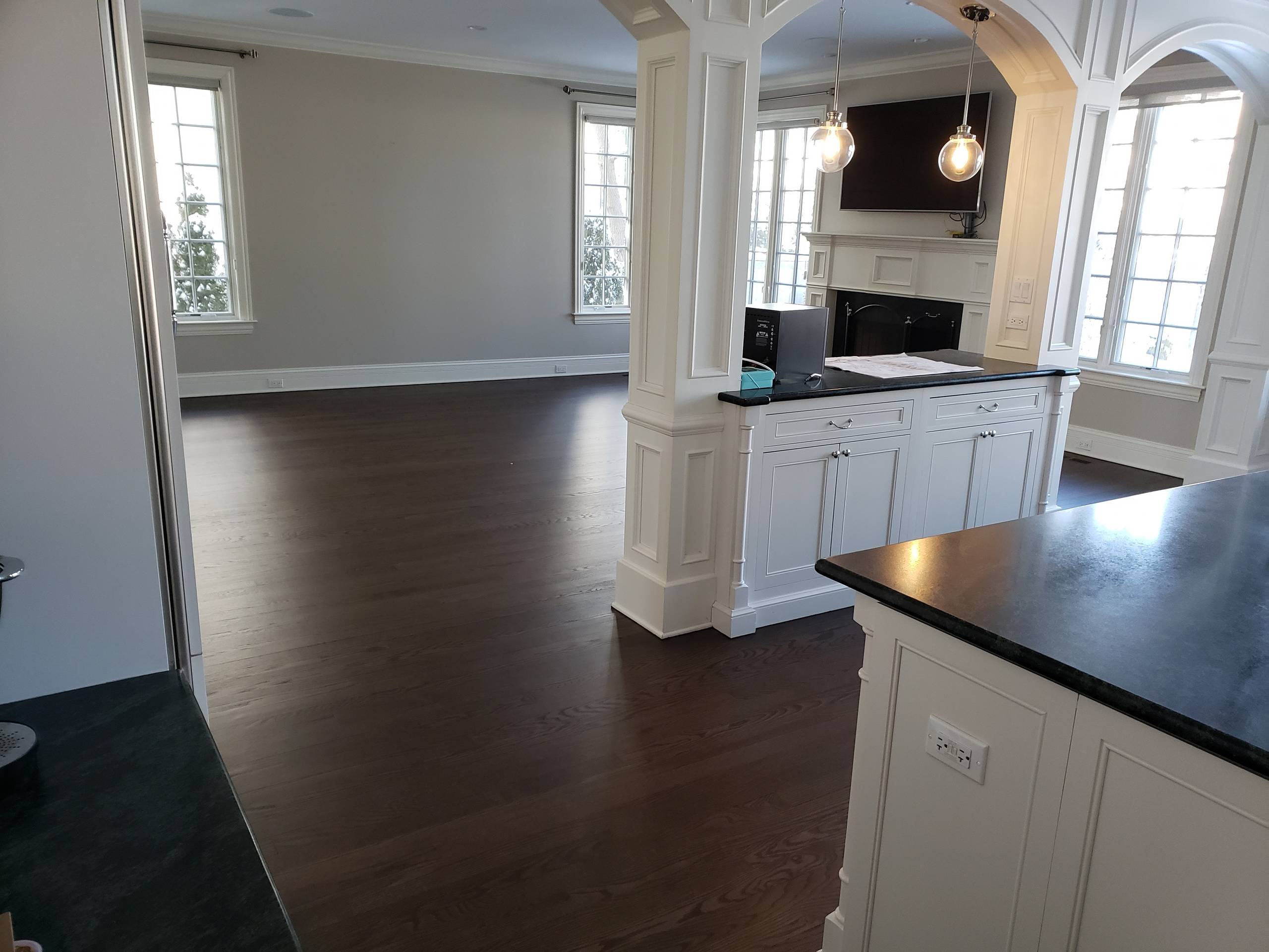 2 and 1/4 red oak select and better , Jacobean stain and 3 coats of Bona finish