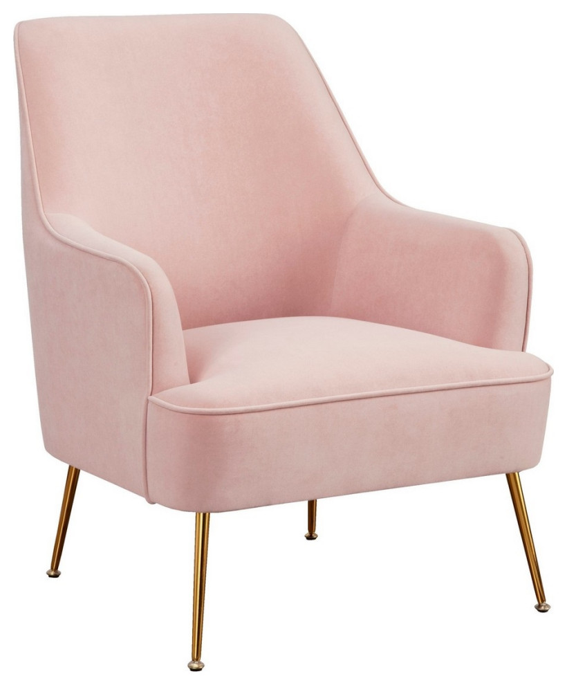 Accent Chair With T Cushioned Seat And Metal Legs, Pink