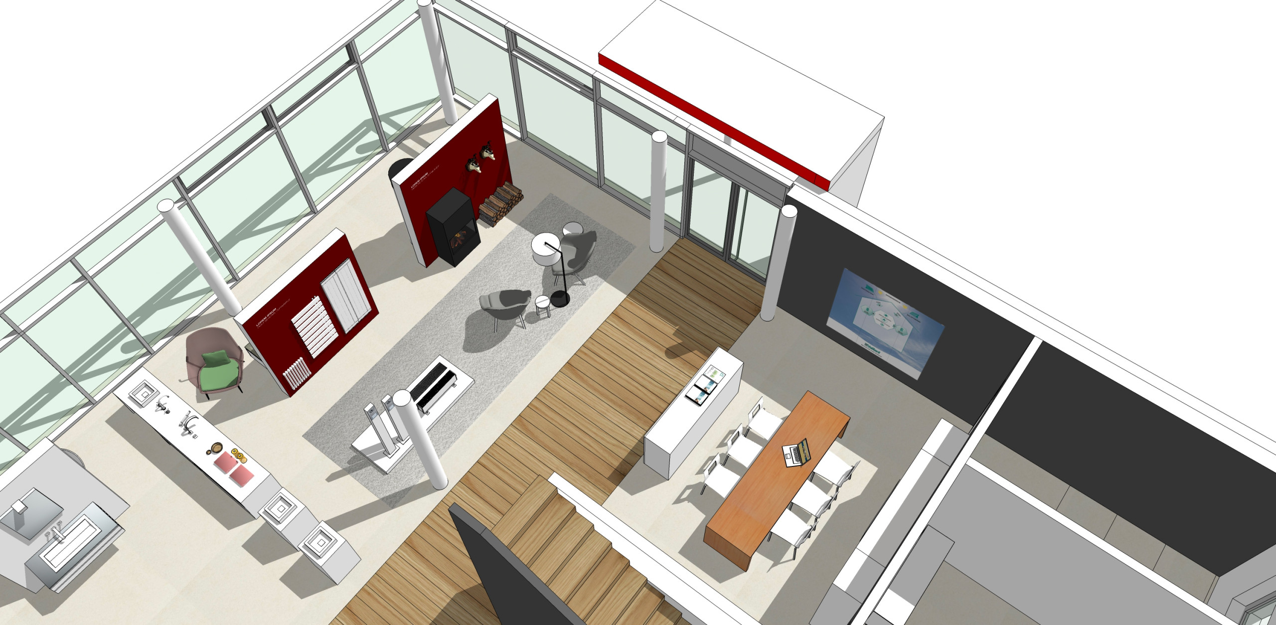 Vesta Showroom Bad Sanitär Heizung Büro Planung Präsentation Umplanung Modernisierung Ausstellung Interior Design NRW Krefeld Lörrach Andernach Architektur Innenarchitektur Gestaltung 3D Haas Mandau