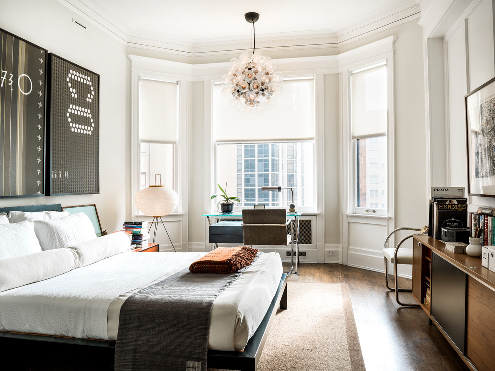 Design ideas for a transitional master bedroom in Chicago.