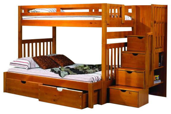 Bunk Beds For Adults Or Youth In Twin Over Full With Shelves 