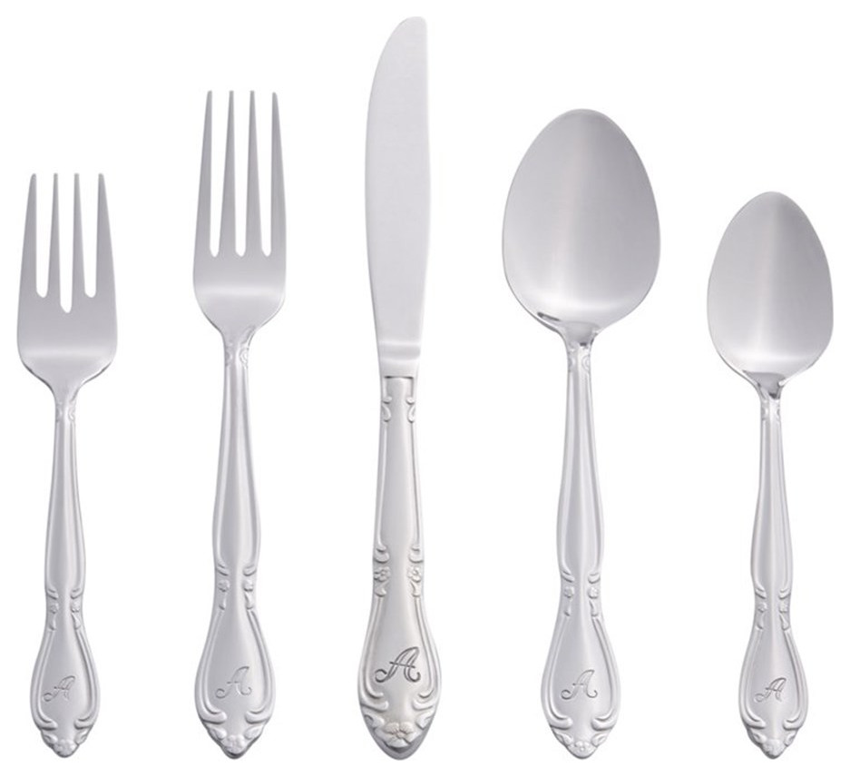 RiverRidge Home Beaded Monogrammed Letter A 46-Piece Silver Stainless Steel Flatware Set (Service For 8) 10‐145 - The Home Depot