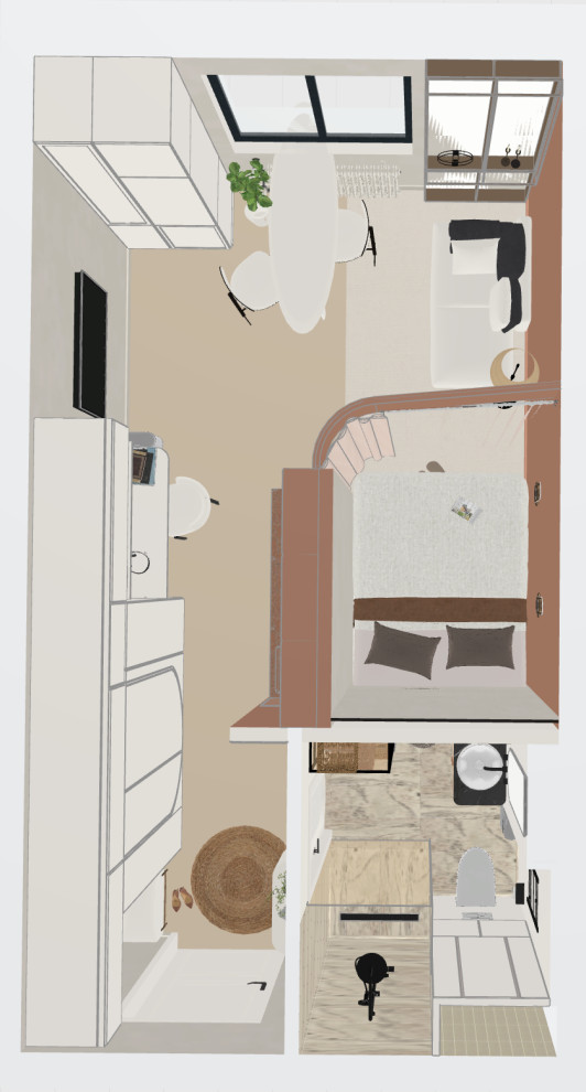 Студия 25 метров с спальней гостиной и кухней