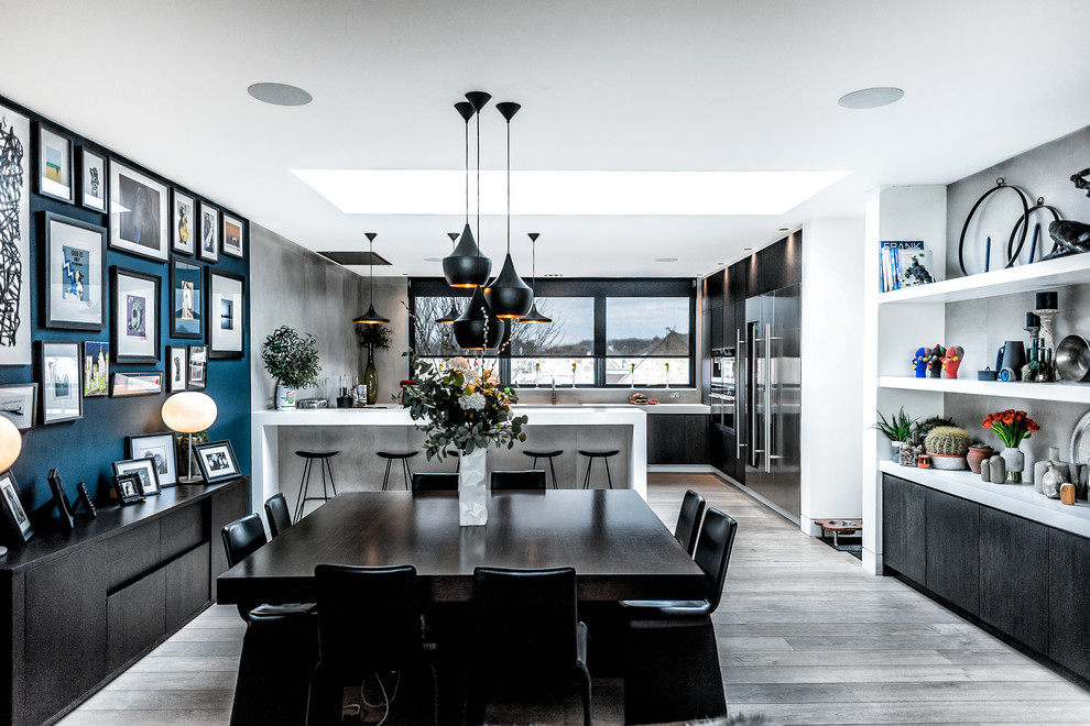 Inspiration for a contemporary open plan dining in Other with dark hardwood floors.