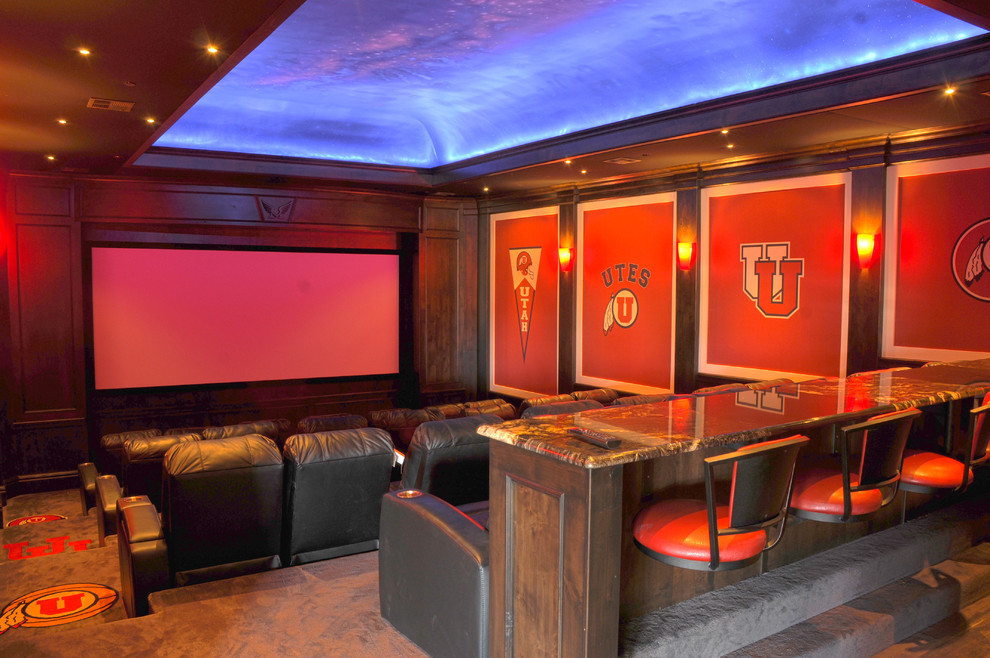 Photo of a traditional home theatre in Salt Lake City with a projector screen.