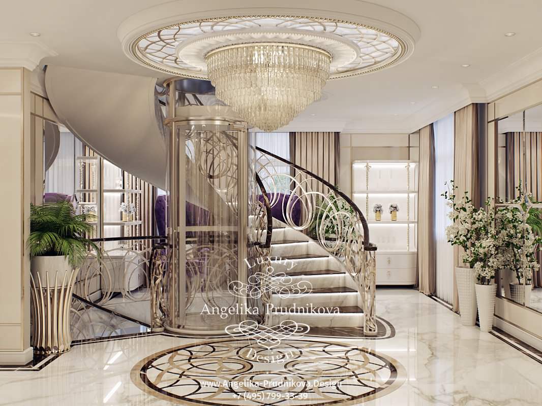 Дизайн-проект интерьера холла в в стиле ар-деко ЖК "Алые паруса"