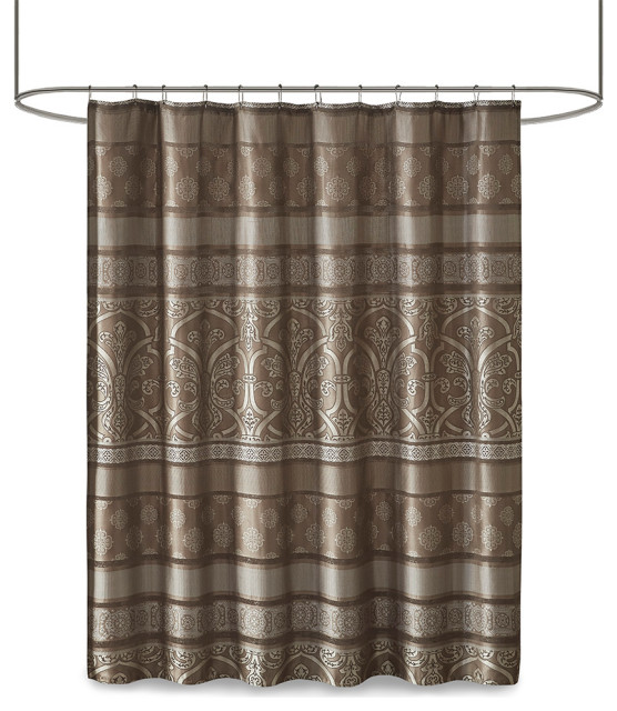 Madison Park Essentials Zara Jacquard Shower Curtain, Brown