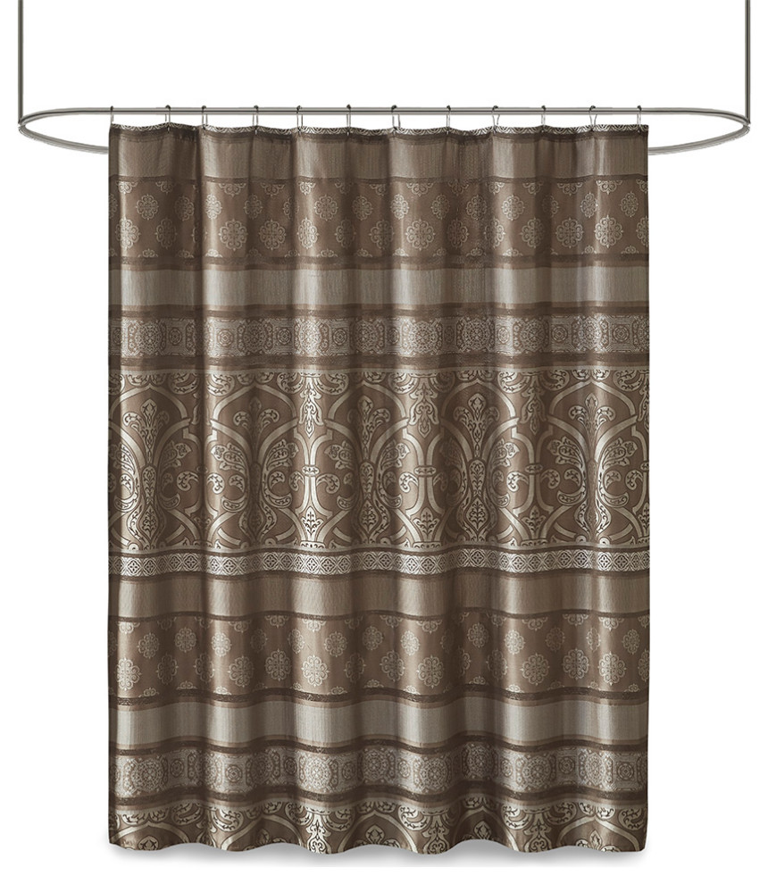 Madison Park Essentials Zara Jacquard Shower Curtain, Brown