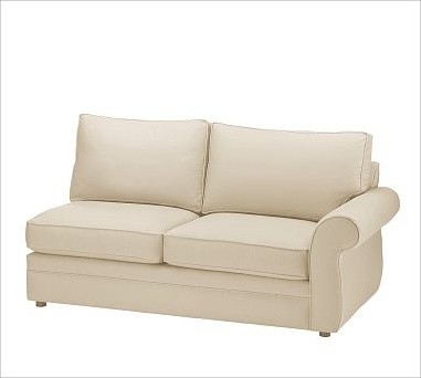 Pearce Upholstered Right Arm Love Seat, Down-Blend Wrap Cushions, Chenille Light