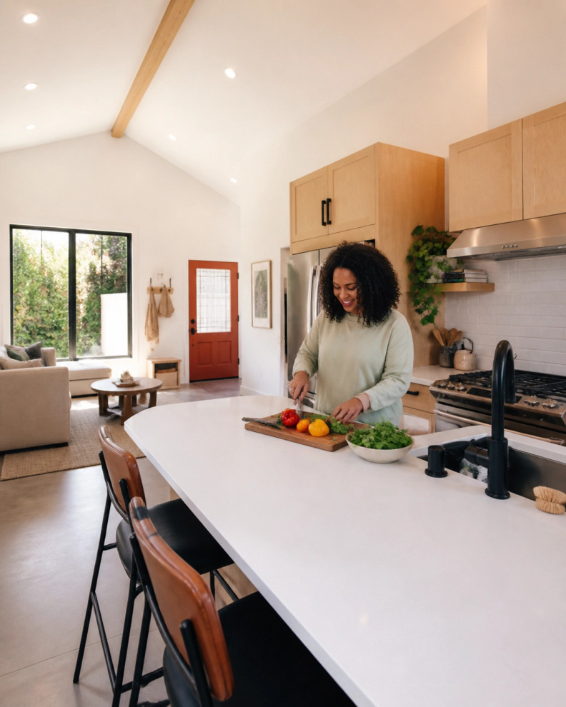 preparing meal in the new kitchen