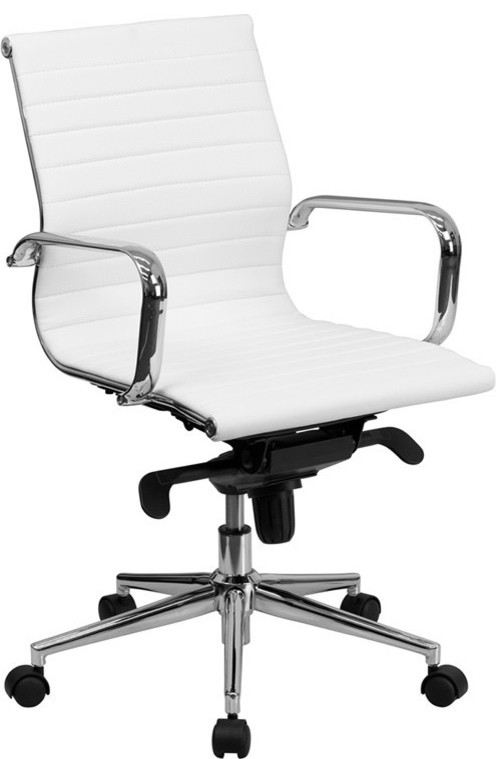 Mid-back White Ribbed Upholstered Office  and  Conference Chair