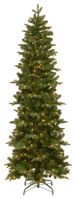 R Prescott Pencil Slim Hinged Tree with 350 Clear Lights 7 1/2' Feel-Real 