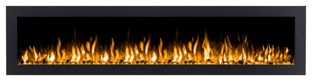 72 inch Black Recessed Electric Fireplace with Pebbles - INTU 72" | Ignis