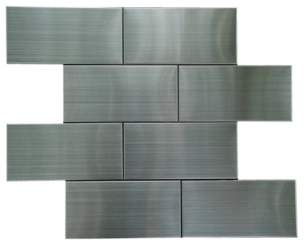Stainless Steel Flat Subway Tile, 3"x6" Tiles, Set of 80