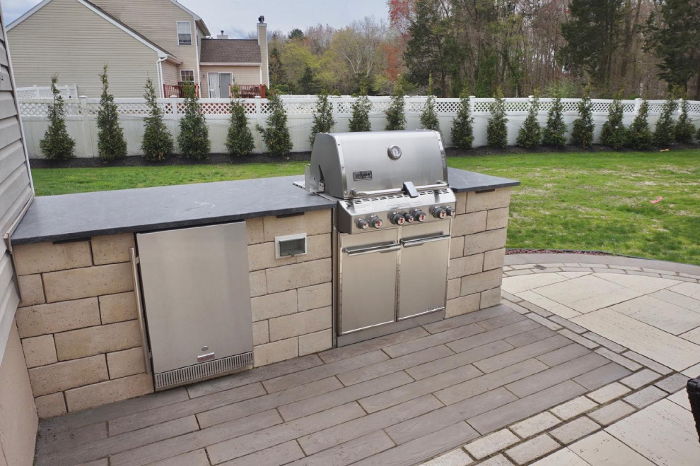 Jackson, NJ: Traditional Outdoor Living with Travertine Patio & BBQ