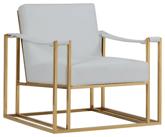 Mellie Modern White Leatherette & Gold Accent Chair Contemporary