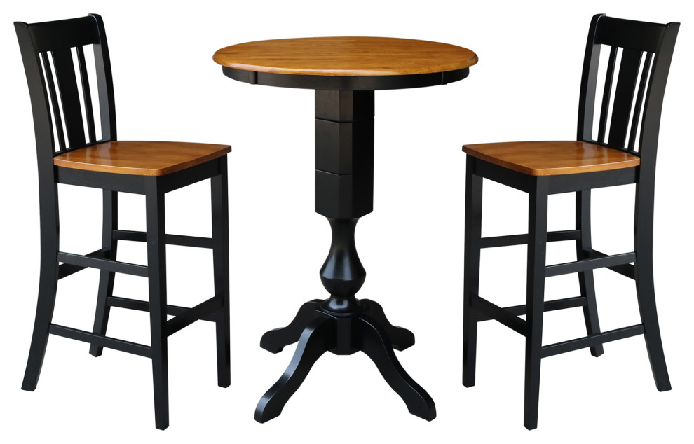 30" Round Pedestal Bar Height Table With 2 San Remo Bar Height Stools Transitional Indoor