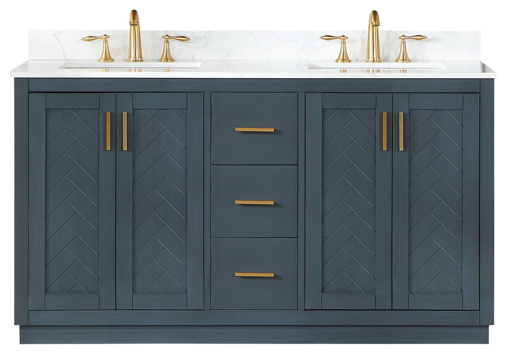 Gazsi Classic Blue Bathroom Vanity Set, 60", Without Mirror