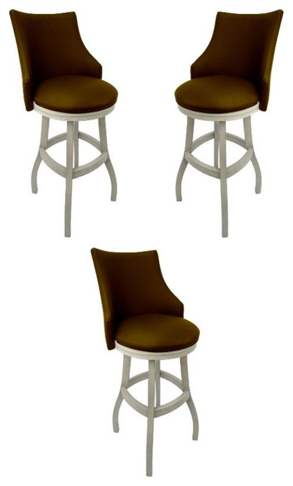 Home Square 34" Swivel Wood Bar Stool in Brown & White Set of 2