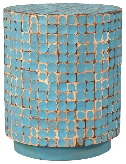East At Main S Brillion Blue Round Coconut Accent Table