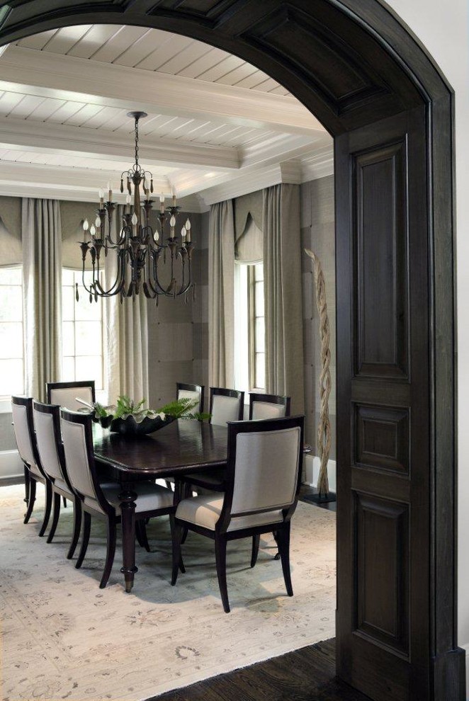 Inspiration for a mid-sized transitional dark wood floor kitchen/dining room combo remodel in Atlanta with beige walls
