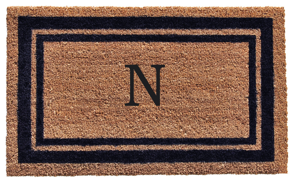 Dark Blue Border 18"x30" Monogram Doormat, Letter N