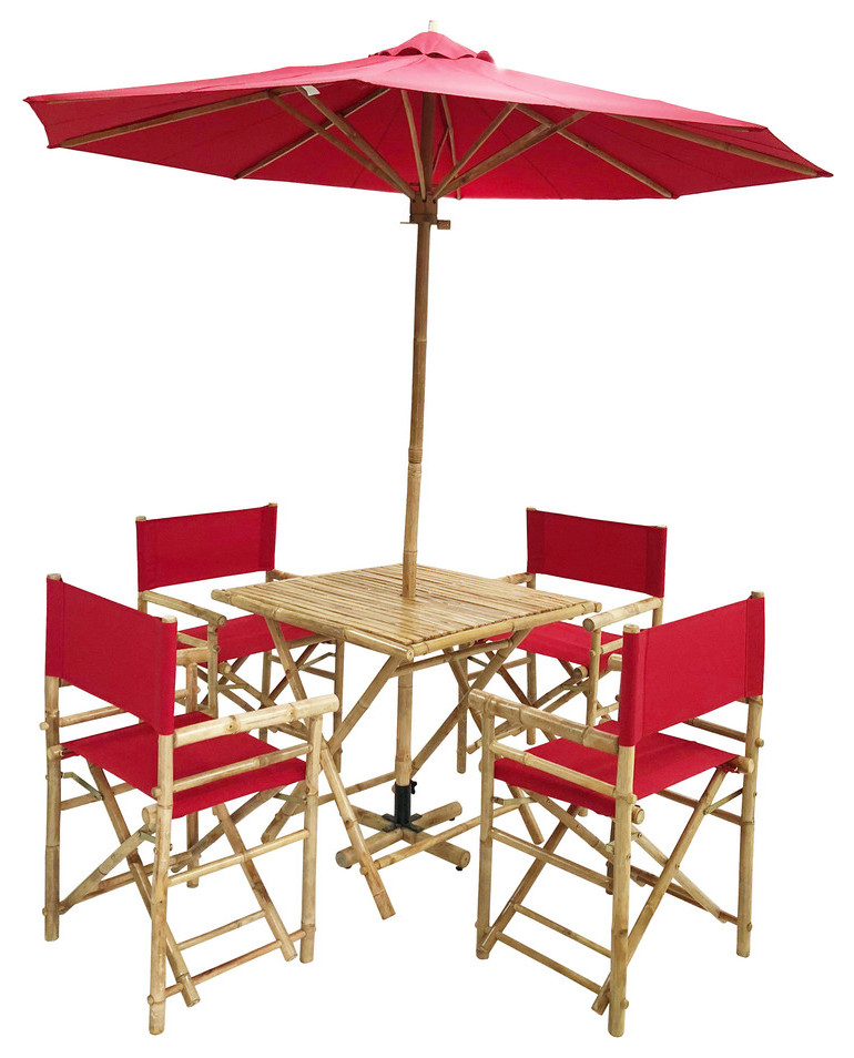 Outdoor Patio Set Umbrella Square Table Chairs, Red