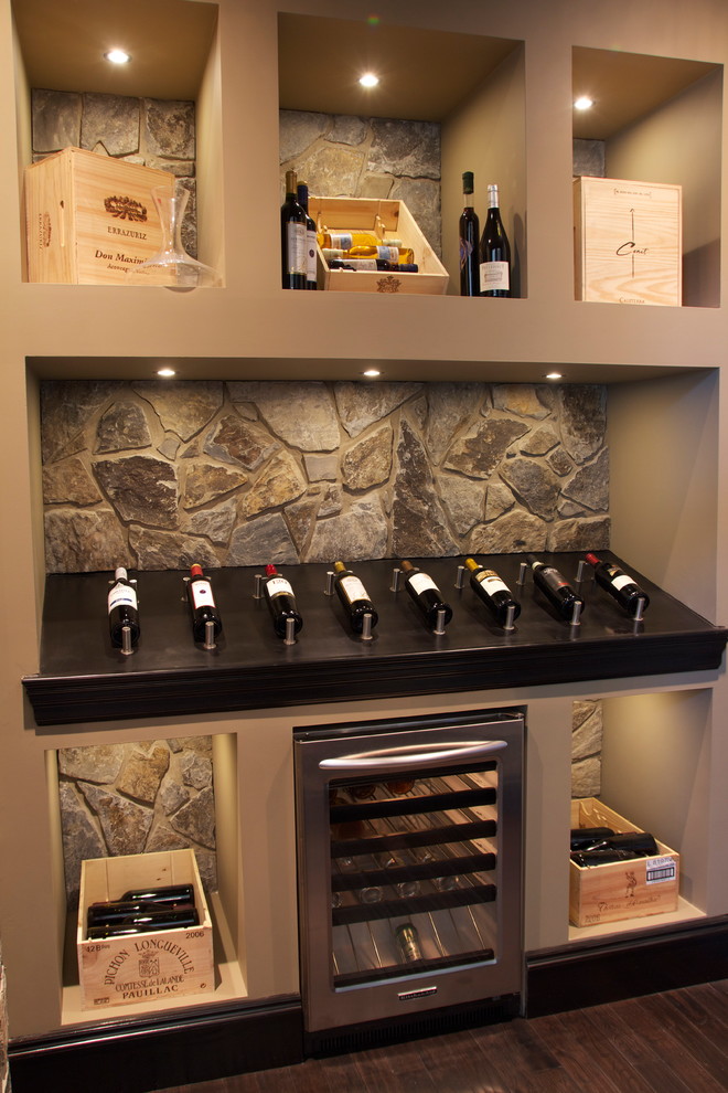 Design ideas for a contemporary wine cellar in Calgary.