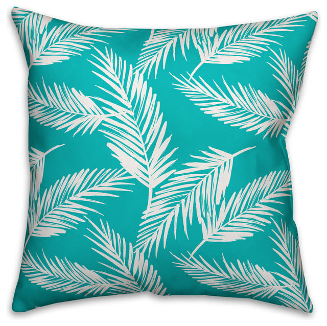 Teal and White Palms Outdoor Throw Pillow, 18x18 Tropical Outdoor