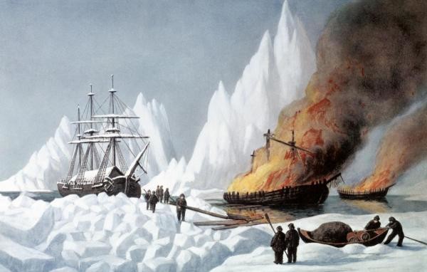 American Whalers Crushed In The Ice 10.08 x 16 Art Print On Canvas