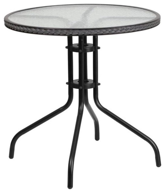 Bowery Hill 29" Round Glass Top Patio Dining Table in Black Gray