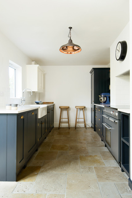 Worcester Kitchen || Country Mix Tumbled Travertine rustic-kitchen