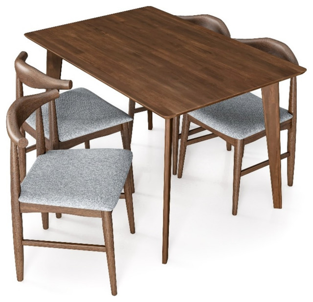 Abbet Modern Solid Wood Walnut Small Kitchen Table and 4 Chair Set