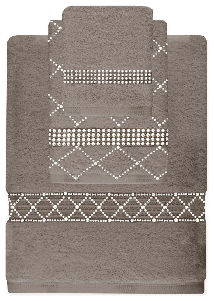 Sparkles Home Rhinestone 3 Piece Towel Set with X Design Bath Towels