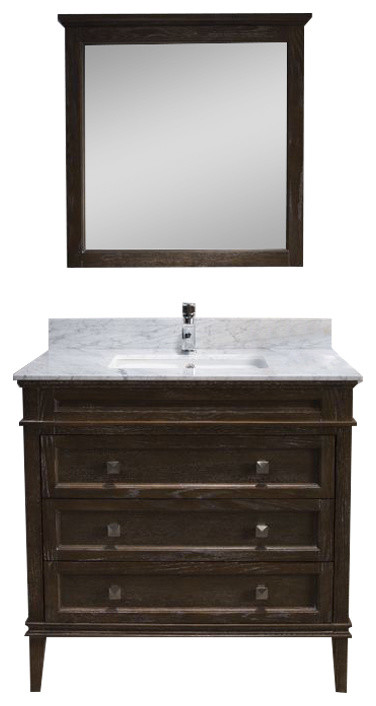 Bordeaux 36 Vanity Set With Carrara Marble Top Black Red Oak