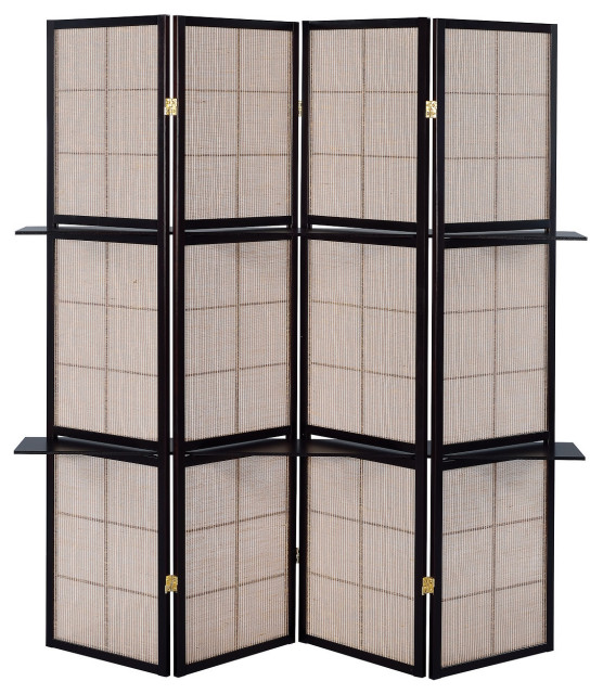 4 Panel Screen with 4-Shelf, Tan and Cappuccino - Transitional ...