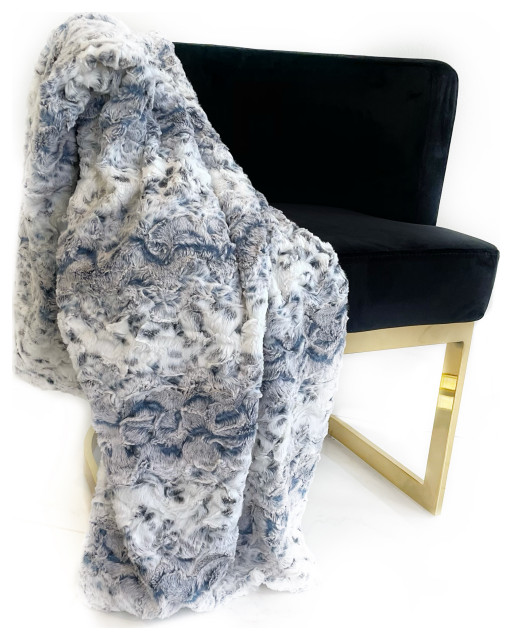 Navy Snowy Owl Faux Fur Luxury Throw Blanket, Throw 36Wx60L