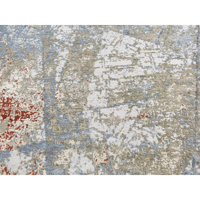 Steel Blue Modern Abstract Galaxy Design Hand Knotted 100% Wool Rug 9'1 ...