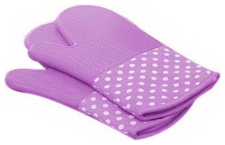 purple tea towels and oven gloves