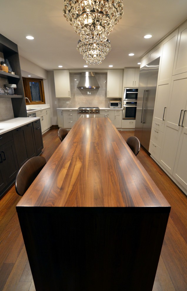 "U" Shaped Transitional Kitchen with White & Walnut ...