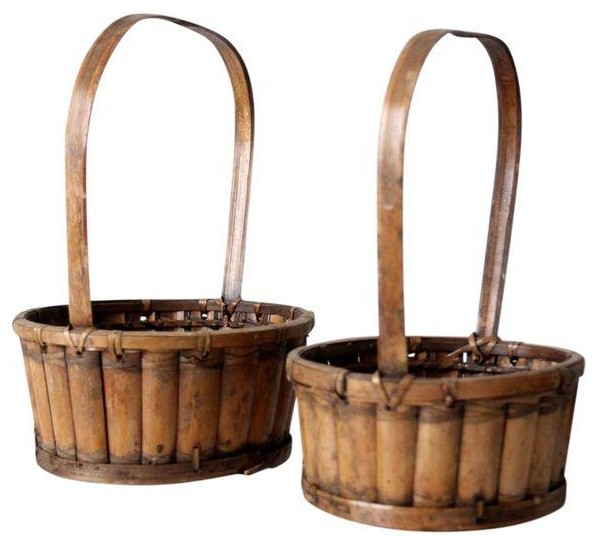 Consigned, Vintage Bamboo Handle Baskets - A Pair