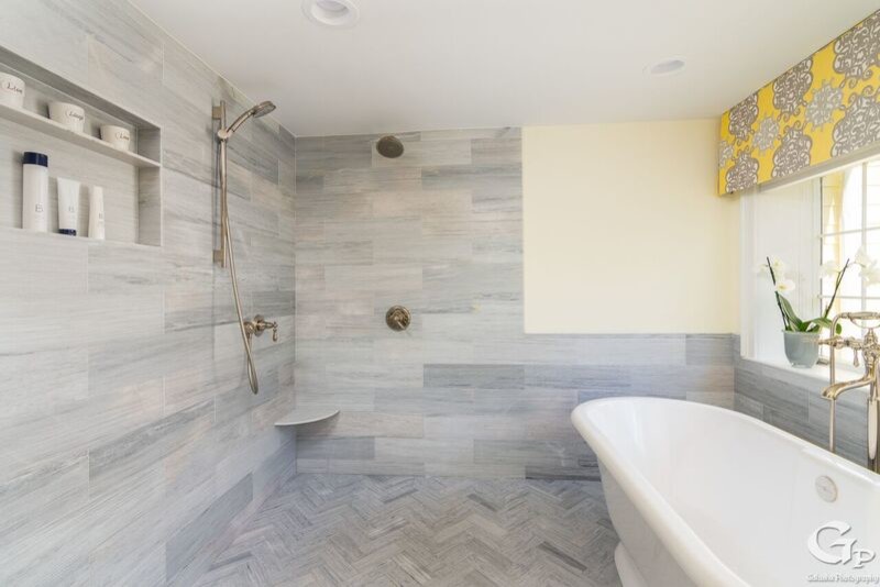 Yellow and Gray master bath