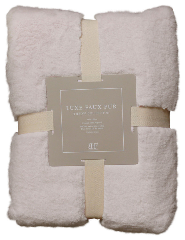 Luxe Faux Fur Throw Blanket, Taupe, 58"x60"