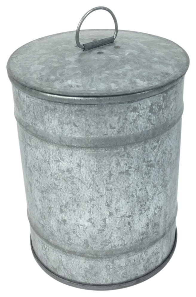 Galvanized Tin Container With Lid, 4.75" Farmhouse Storage Bins And