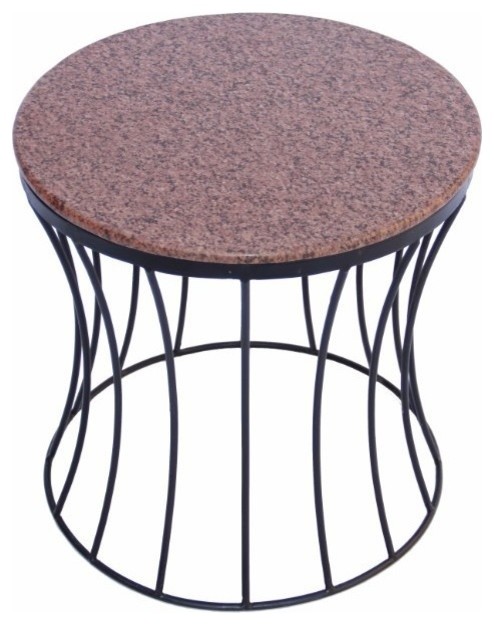 The Urban Port Drum Shaped Round Marble Top Side End Table Brown The Urban Port Drum Shaped Round Marble Top Side End Table Brown