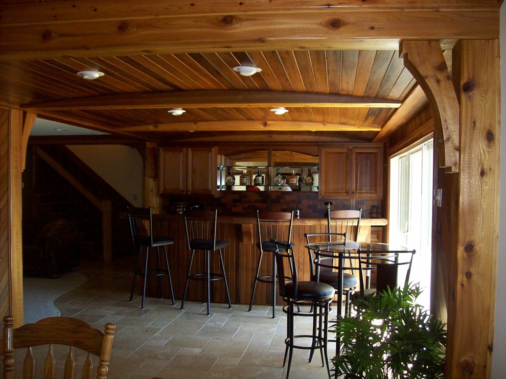Example of a mountain style basement design in Raleigh